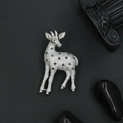 Rhodium Deer Brooch with Sculpted Antlers