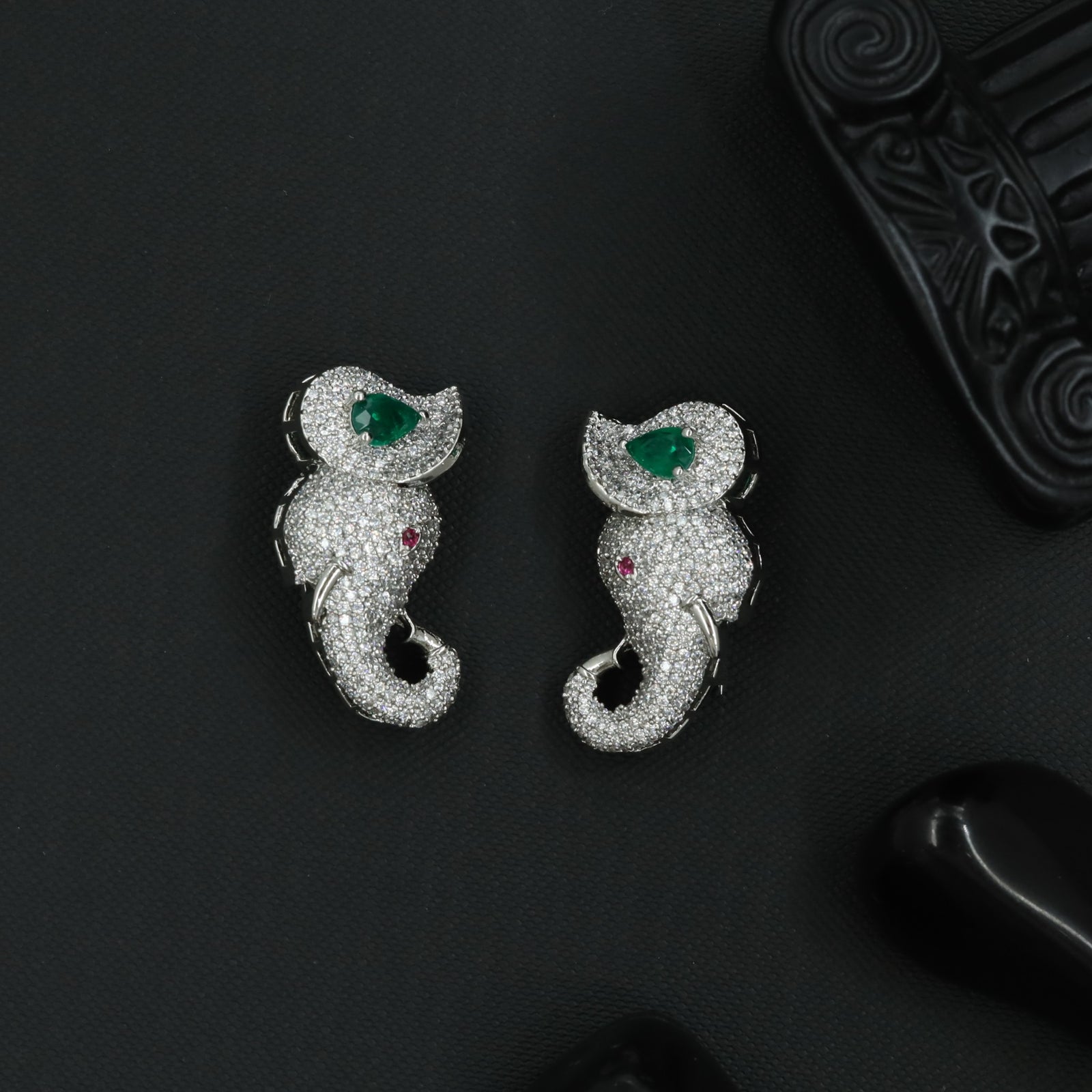 Grand Crest Rhodium Brooch with Decorative Elephant Silhouette