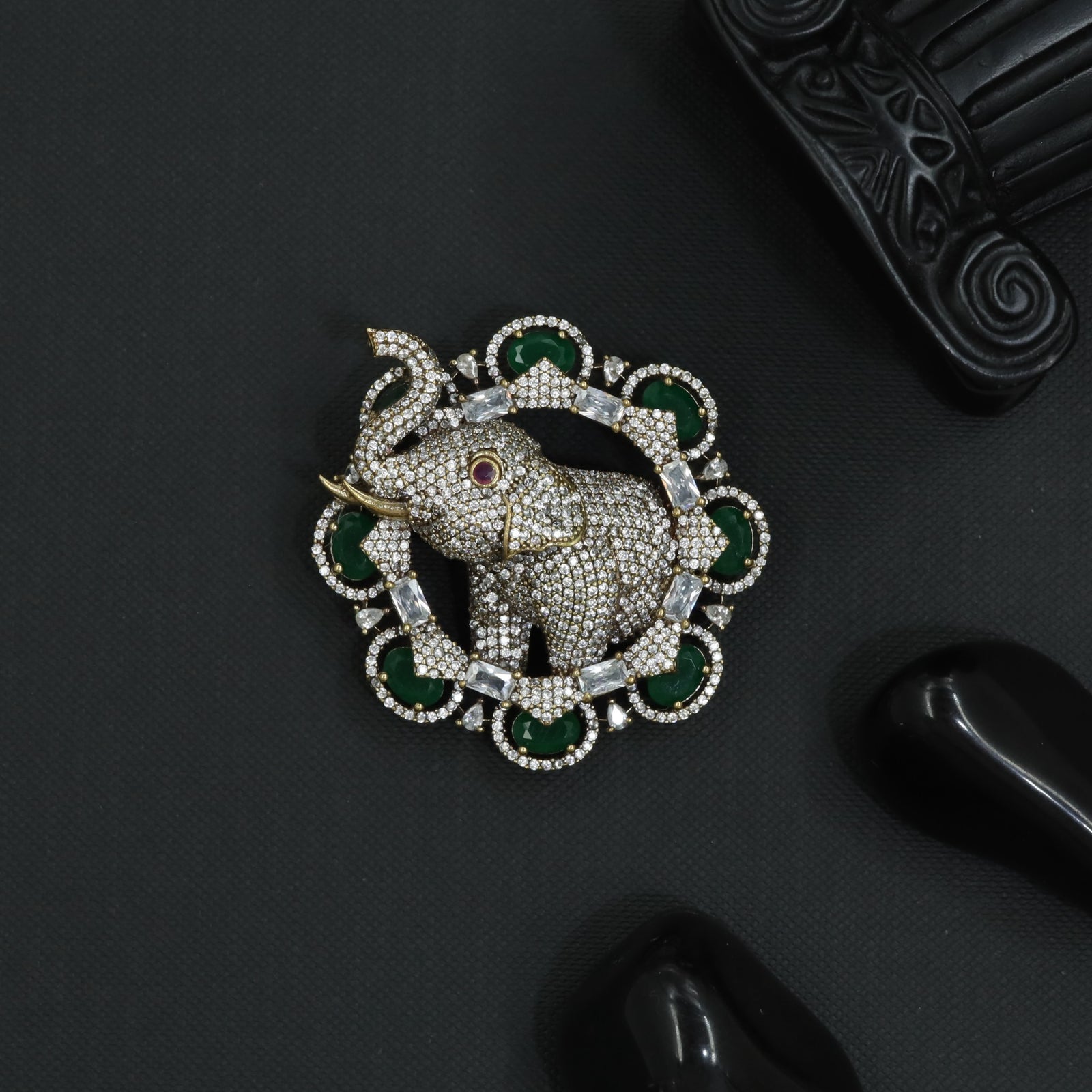 Premium Tusker Victorian Brooch with Elevated Frame Detailing