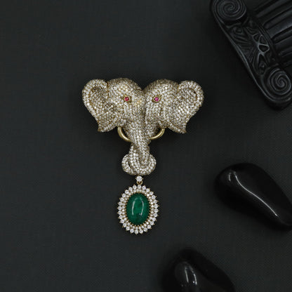 Heritage Twin Elephant Victorian Brooch with Curved Trunk Design