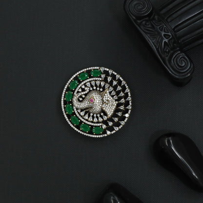 Circular Crest Victorian Brooch with Elephant Center Detailing