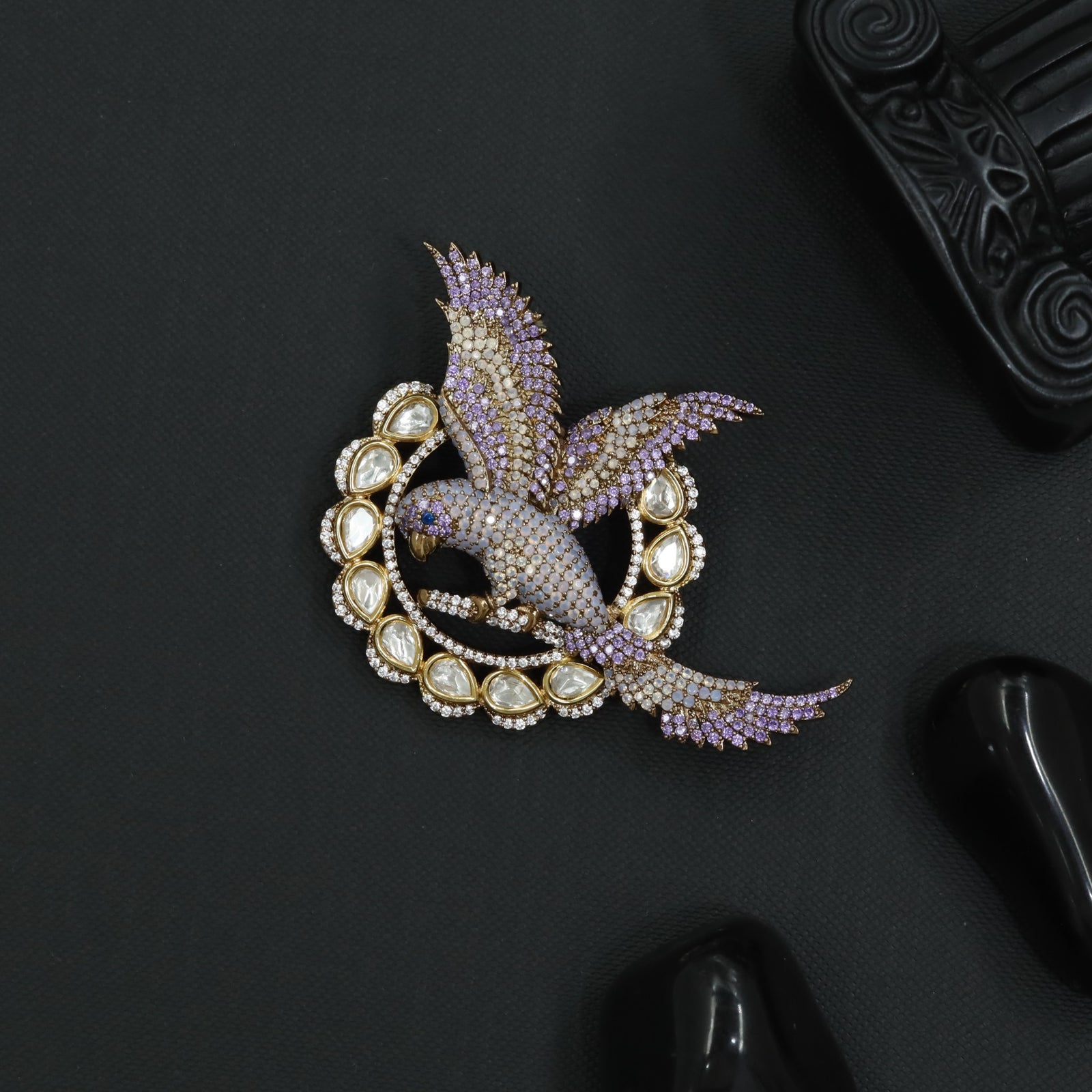 Classic Parrot Victorian Brooch with Ornamental Frame Styling