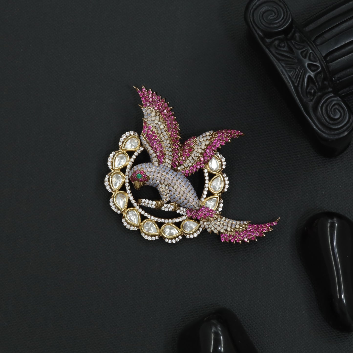 Classic Parrot Victorian Brooch with Ornamental Frame Styling