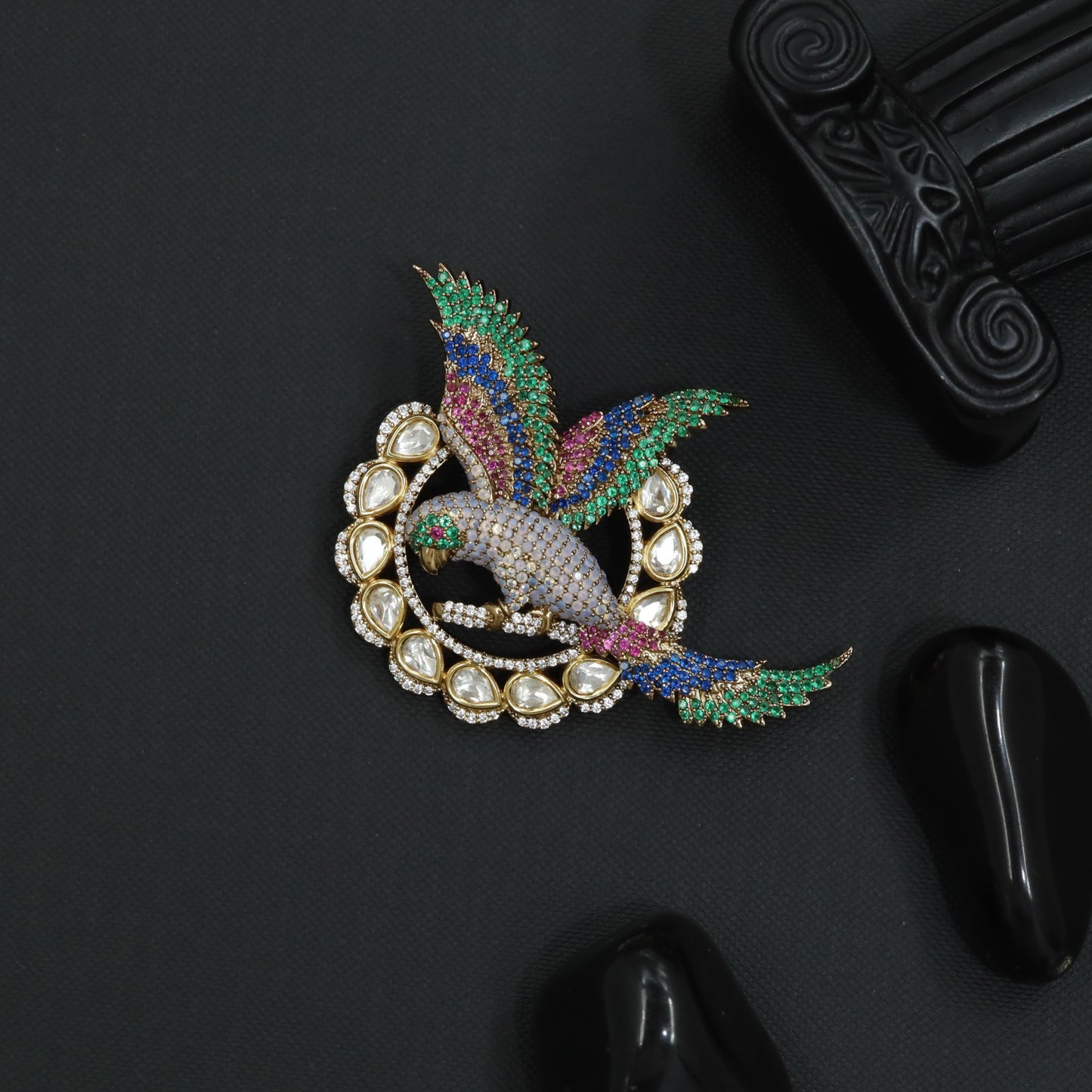 Classic Parrot Victorian Brooch with Ornamental Frame Styling