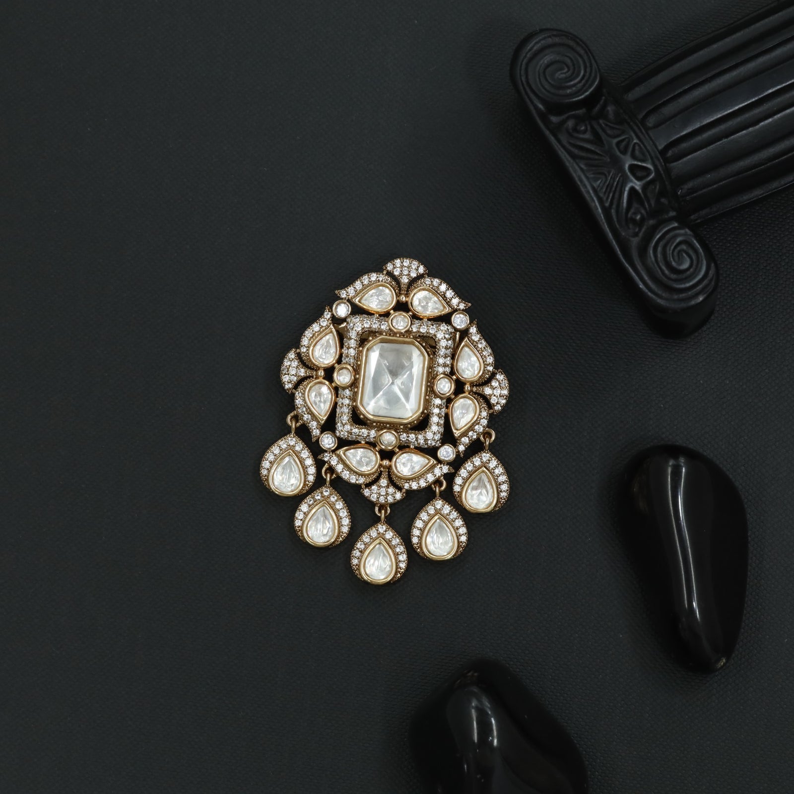 Cushion Center Victorian Brooch with Floral Cluster Border