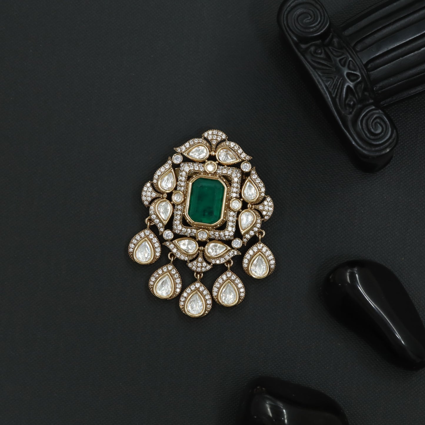 Cushion Center Victorian Brooch with Floral Cluster Border