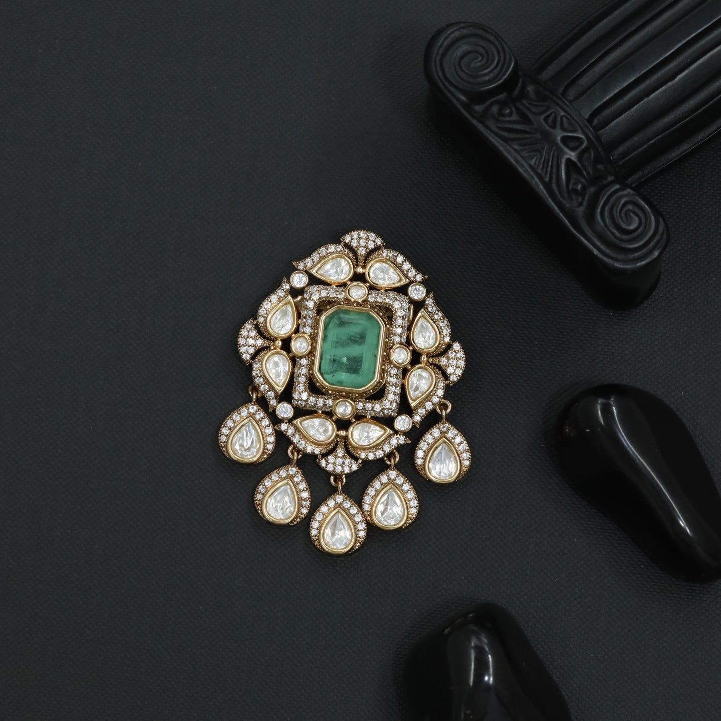 Cushion Center Victorian Brooch with Floral Cluster Border