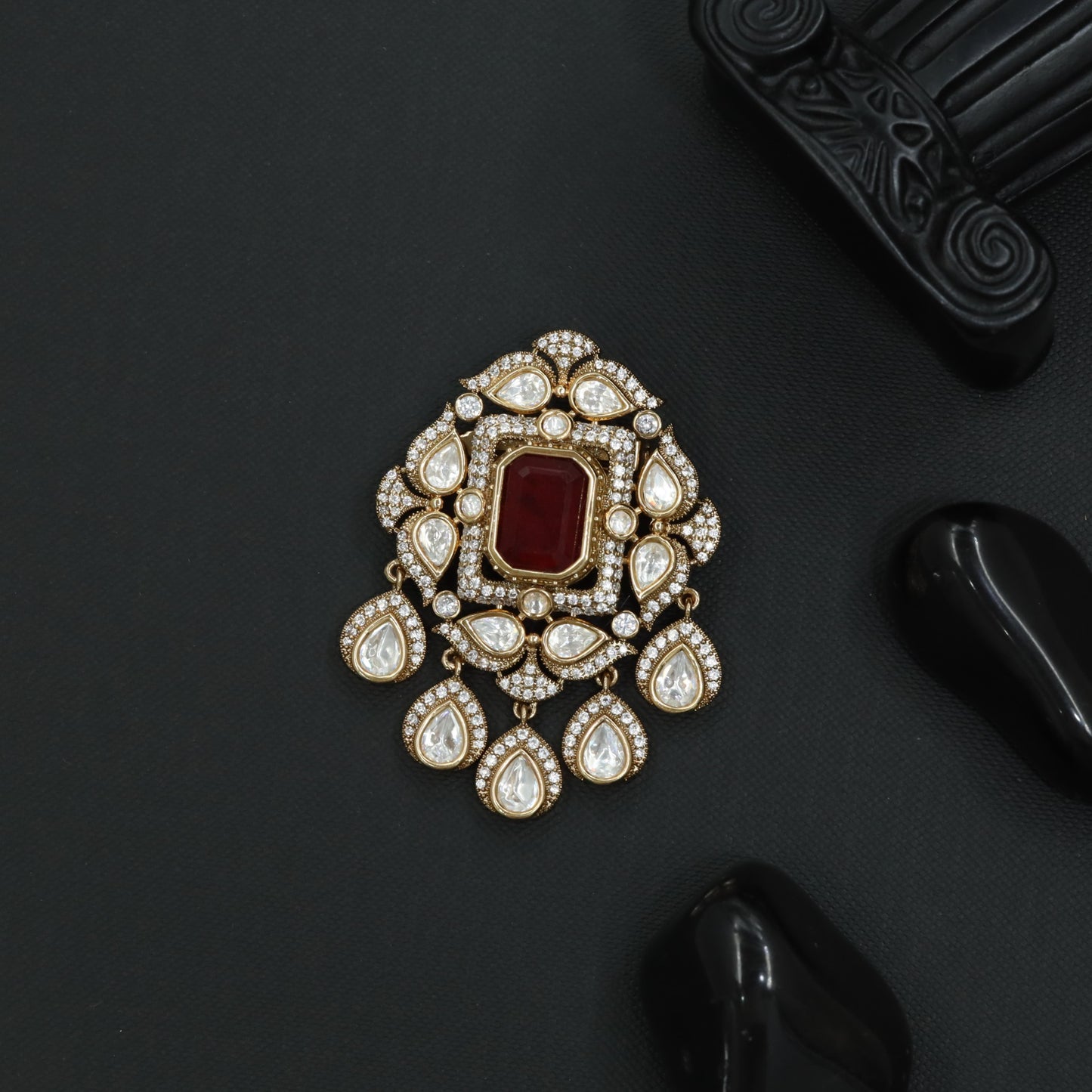 Cushion Center Victorian Brooch with Floral Cluster Border