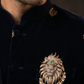 Stone Lion Brooch with Flowing Mane and Circular Border Frame
