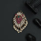 Stone Lion Brooch with Flowing Mane and Circular Border Frame