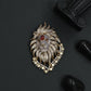 Stone Lion Brooch with Flowing Mane and Circular Border Frame
