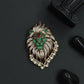 Stone Lion Brooch with Flowing Mane and Circular Border Frame