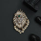 Stone Lion Brooch with Flowing Mane and Circular Border Frame