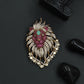 Stone Lion Brooch with Flowing Mane and Circular Border Frame