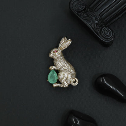 Aurora Bunny Brooch with Sculpted Curves and Crystal Detailing