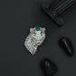 Tiger Crest Brooch with Crystal Wildcat Detailing and Curved Stripes