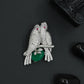 Twin Parrot Brooch with Pavé Feather Detailing and Branch Layout
