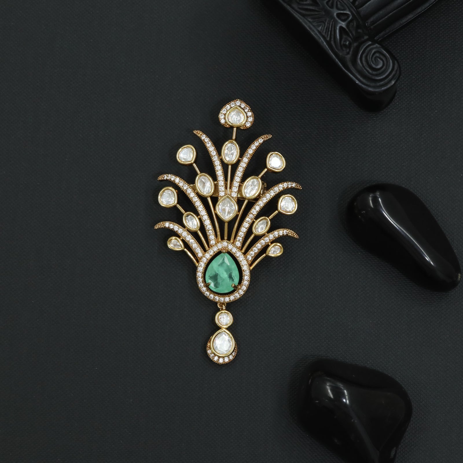 Aurora Vine Victorian Brooch with Fan Spray Crystal Detailing