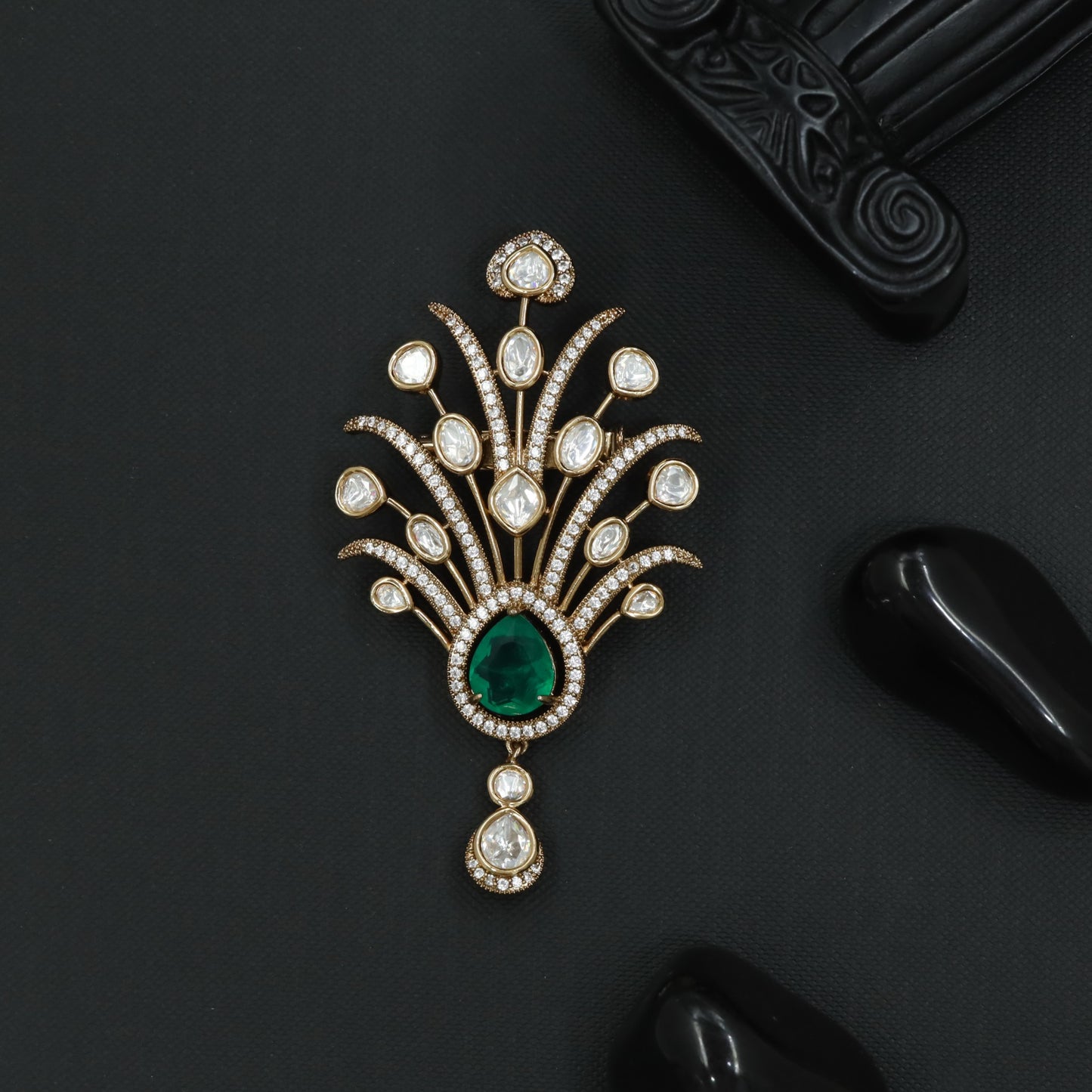 Aurora Vine Victorian Brooch with Fan Spray Crystal Detailing