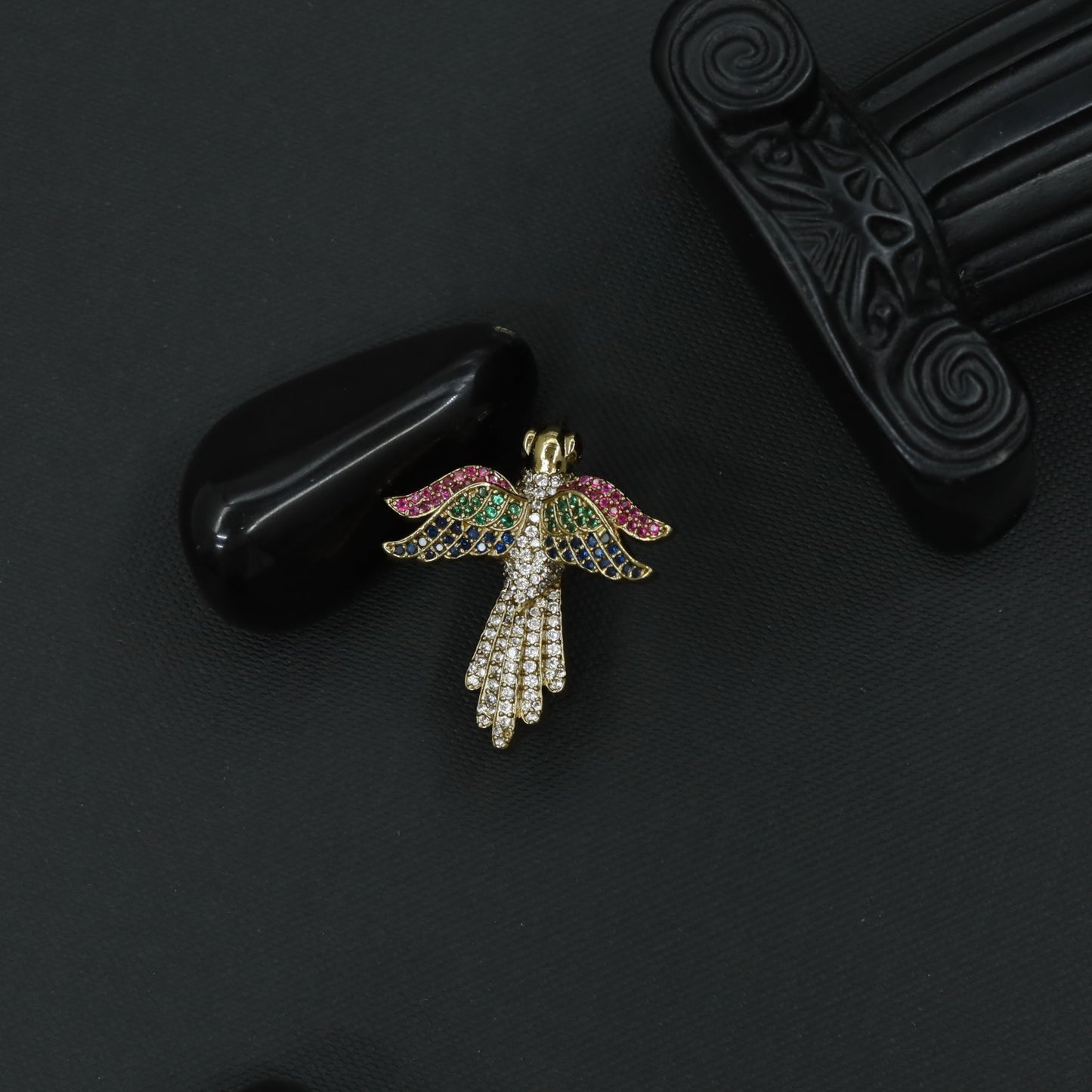 Rainbow Bird Brooch featuring Spread Wing Silhouette and PavÃ© Surface