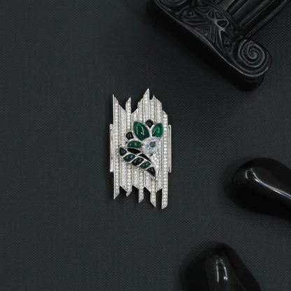 Lustre Panel Rhodium Brooch showcasing Decorative Leaf Arrangement