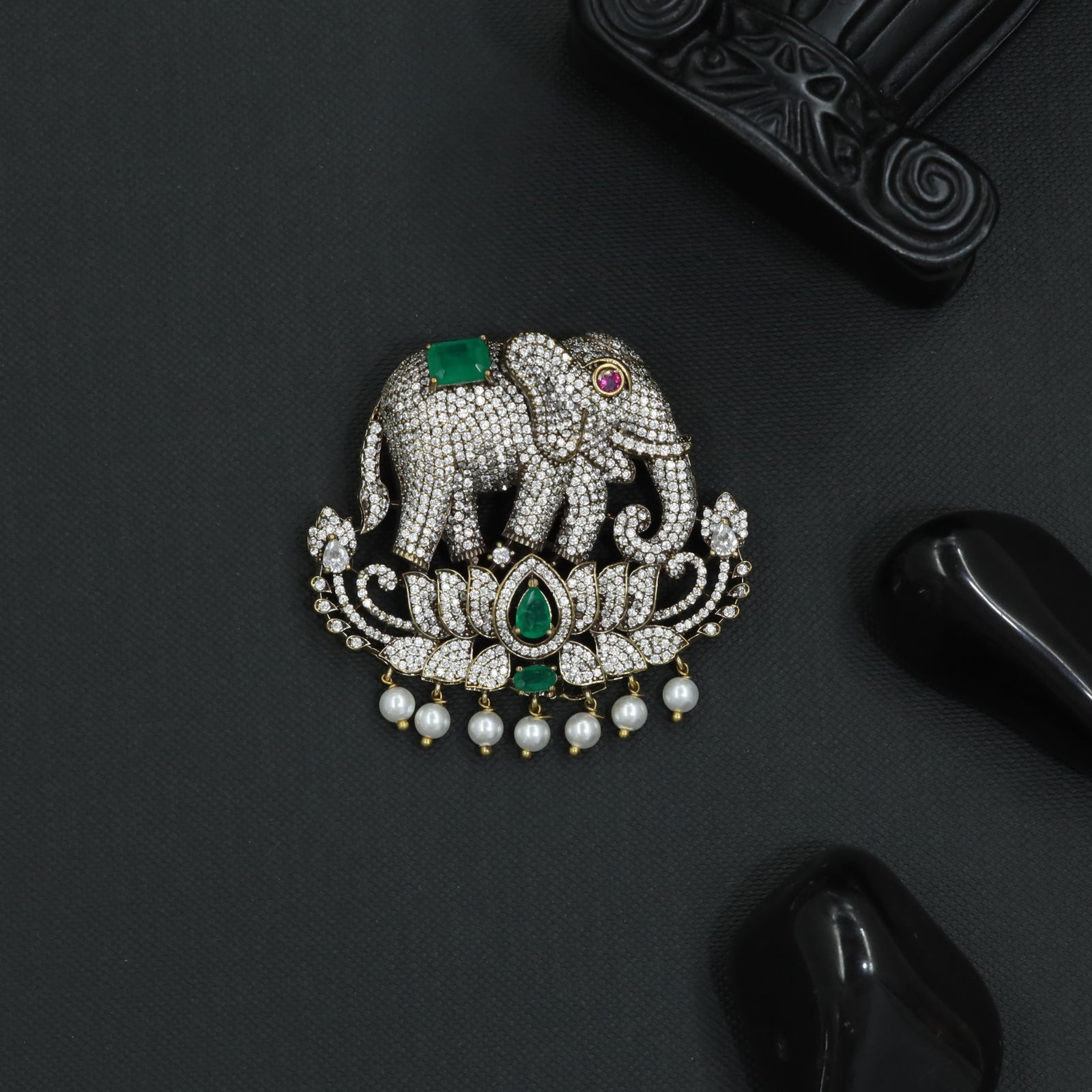 Sculpted Safari Brooch showcasing Decorative Elephant Frame Styling