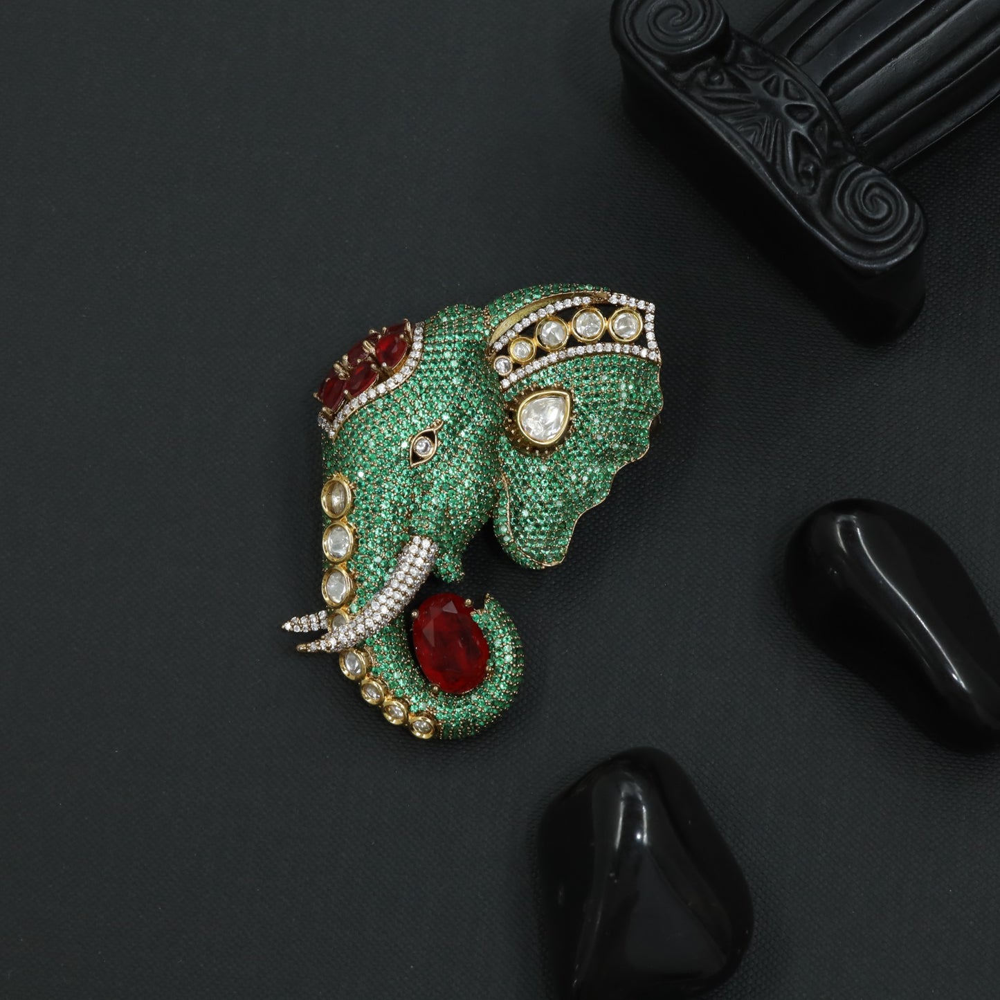 Forest Monarch Victorian Brooch with Artistic Elephant Structure Styling