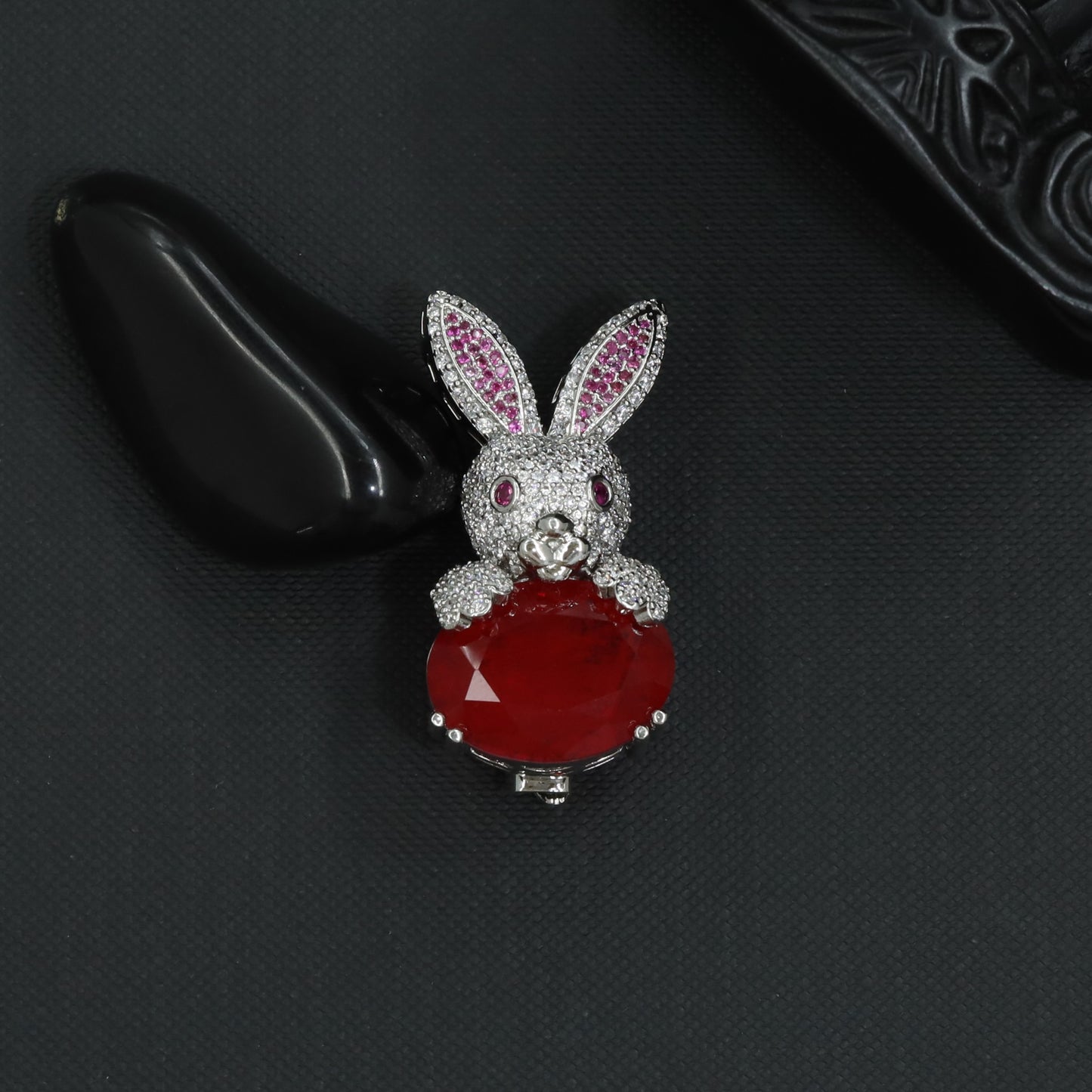 Twilight Rabbit Victorian Brooch featuring Oval Faceted Center Layout