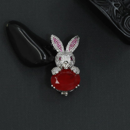 Twilight Rabbit Victorian Brooch featuring Oval Faceted Center Layout