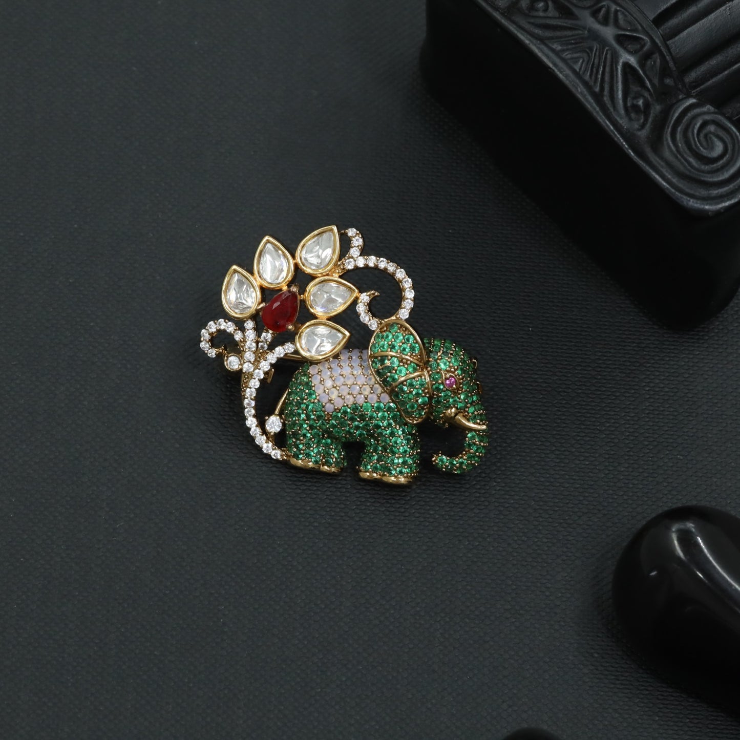 Royal Victorian Brooch Designed with an Elephant and Sculpted Petals