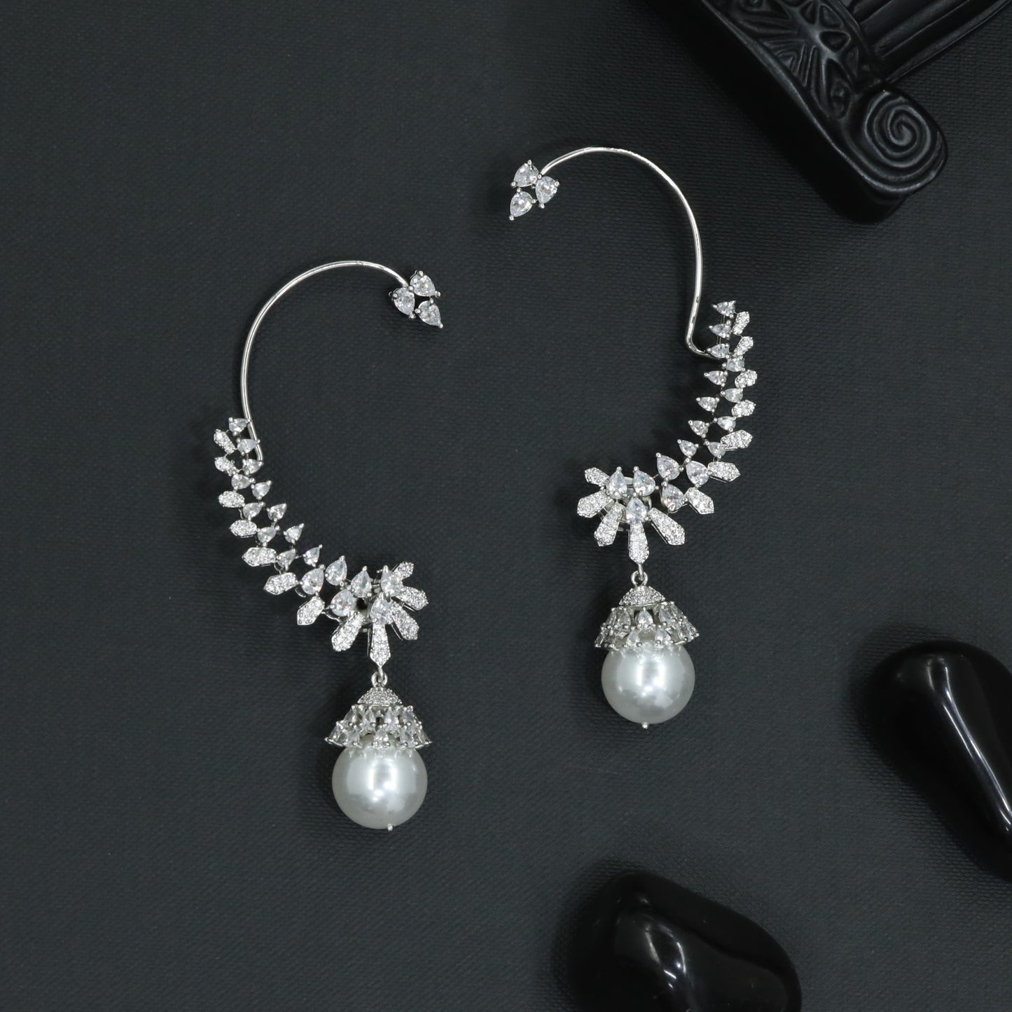 Avenue Bloom Earcuff with Hanging Pearl Drop