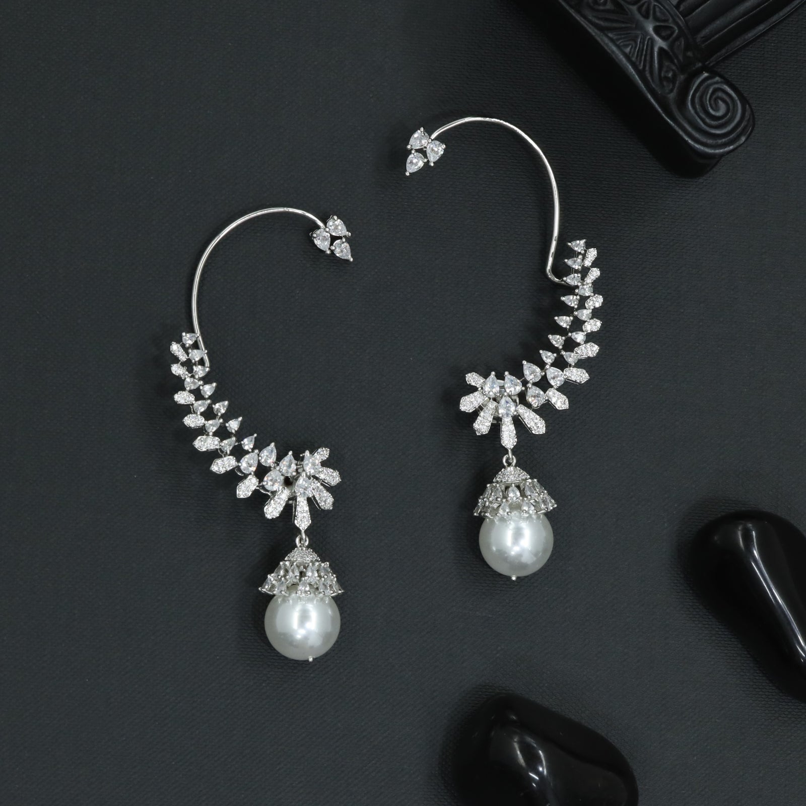 Avenue Bloom Earcuff with Hanging Pearl Drop