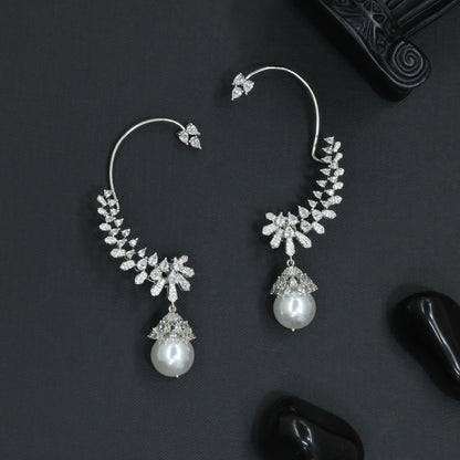 Avenue Bloom Earcuff with Hanging Pearl Drop