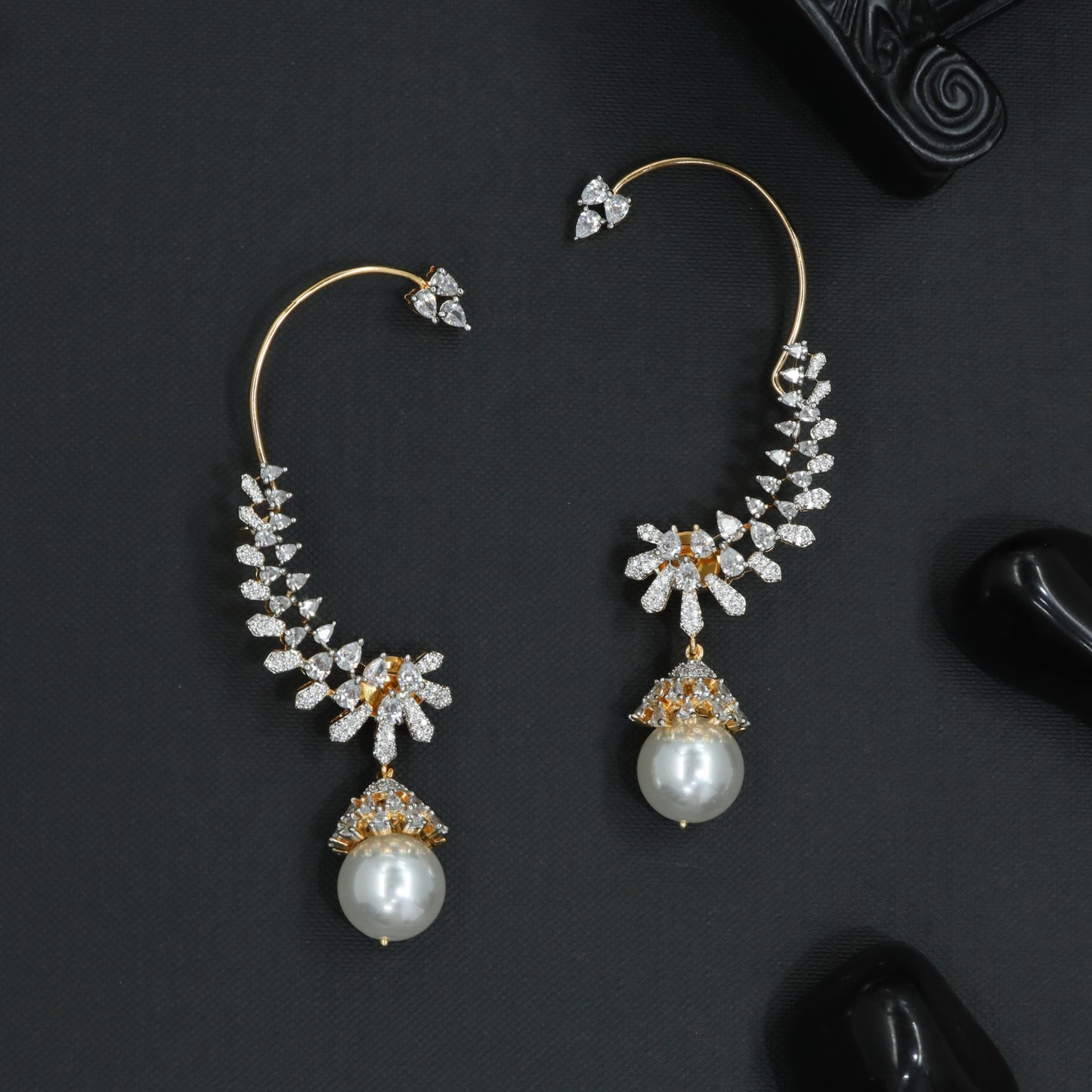 Avenue Bloom Earcuff with Hanging Pearl Drop