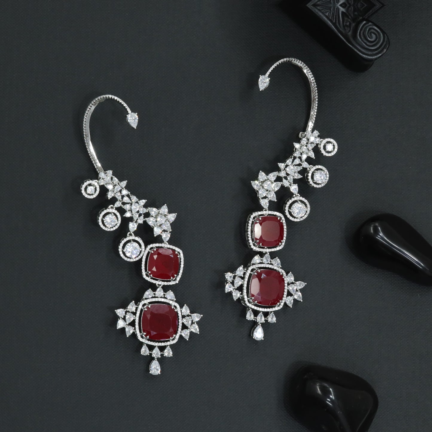 Winged Floral Earcuff with Sculpted Border Contours
