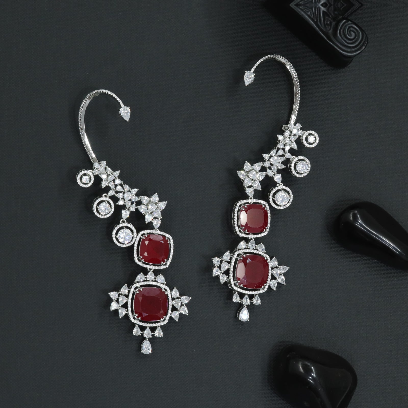 Winged Floral Earcuff with Sculpted Border Contours