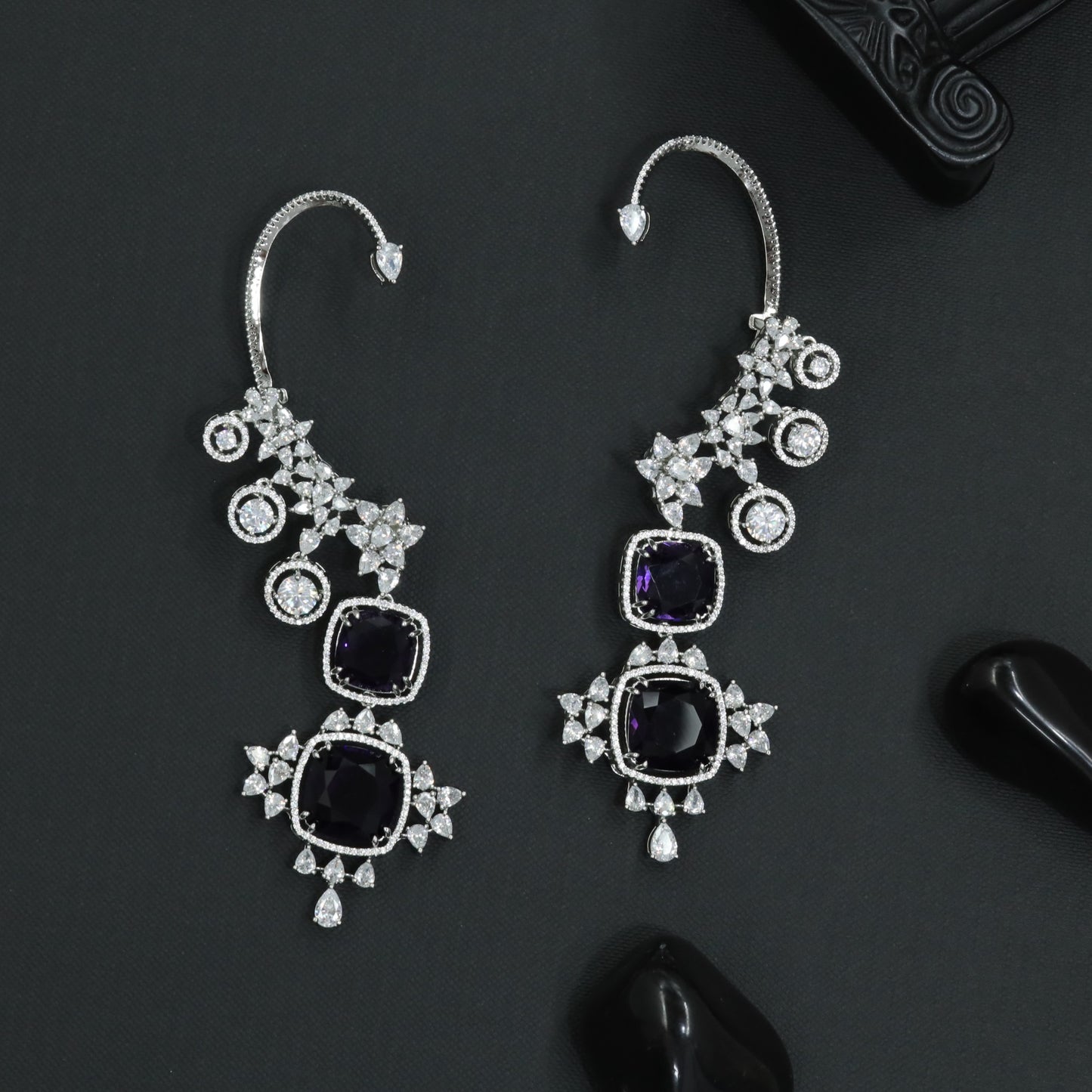 Winged Floral Earcuff with Sculpted Border Contours