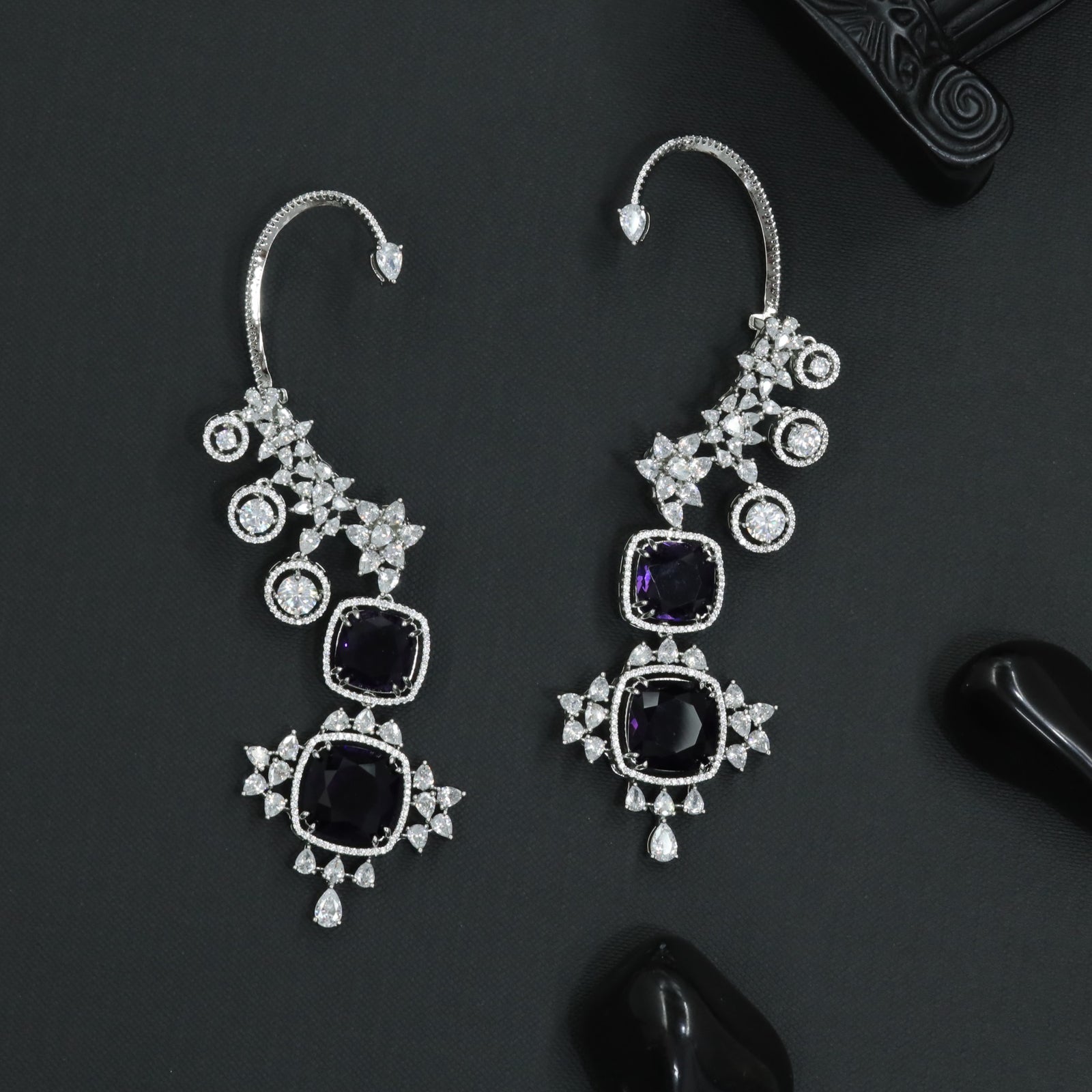 Winged Floral Earcuff with Sculpted Border Contours