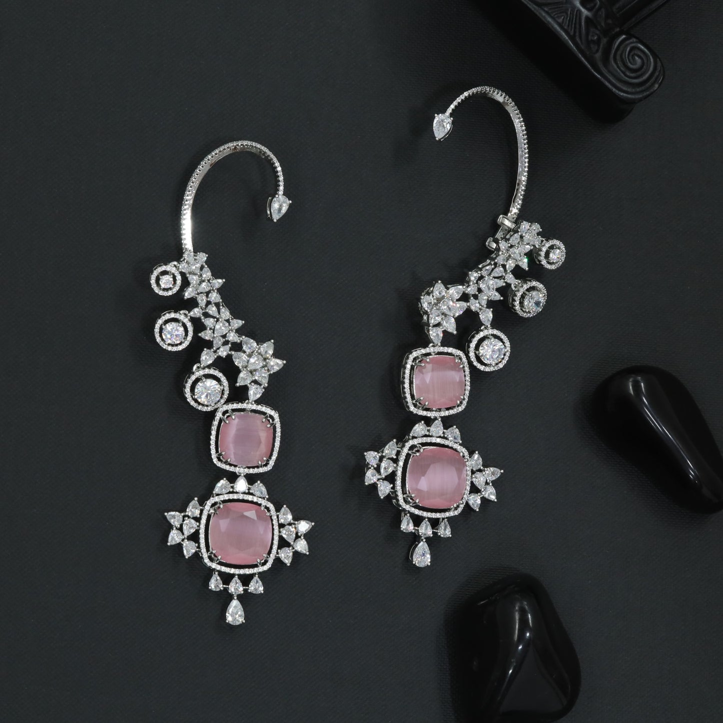 Winged Floral Earcuff with Sculpted Border Contours