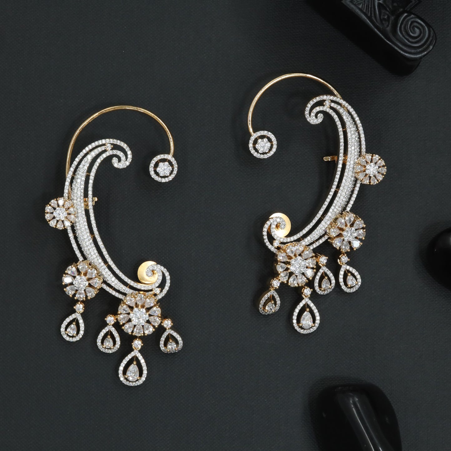 Slender Paisley Earcuff with Cascading Drop Styling