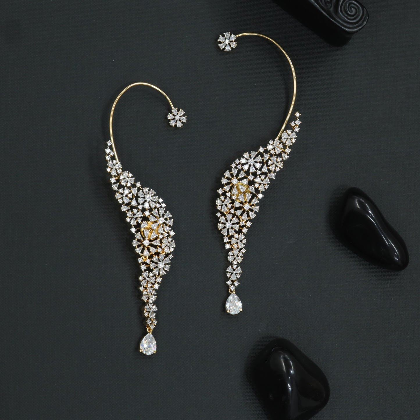 Decorative Feather Earcuff with Sculpted Vine Curves
