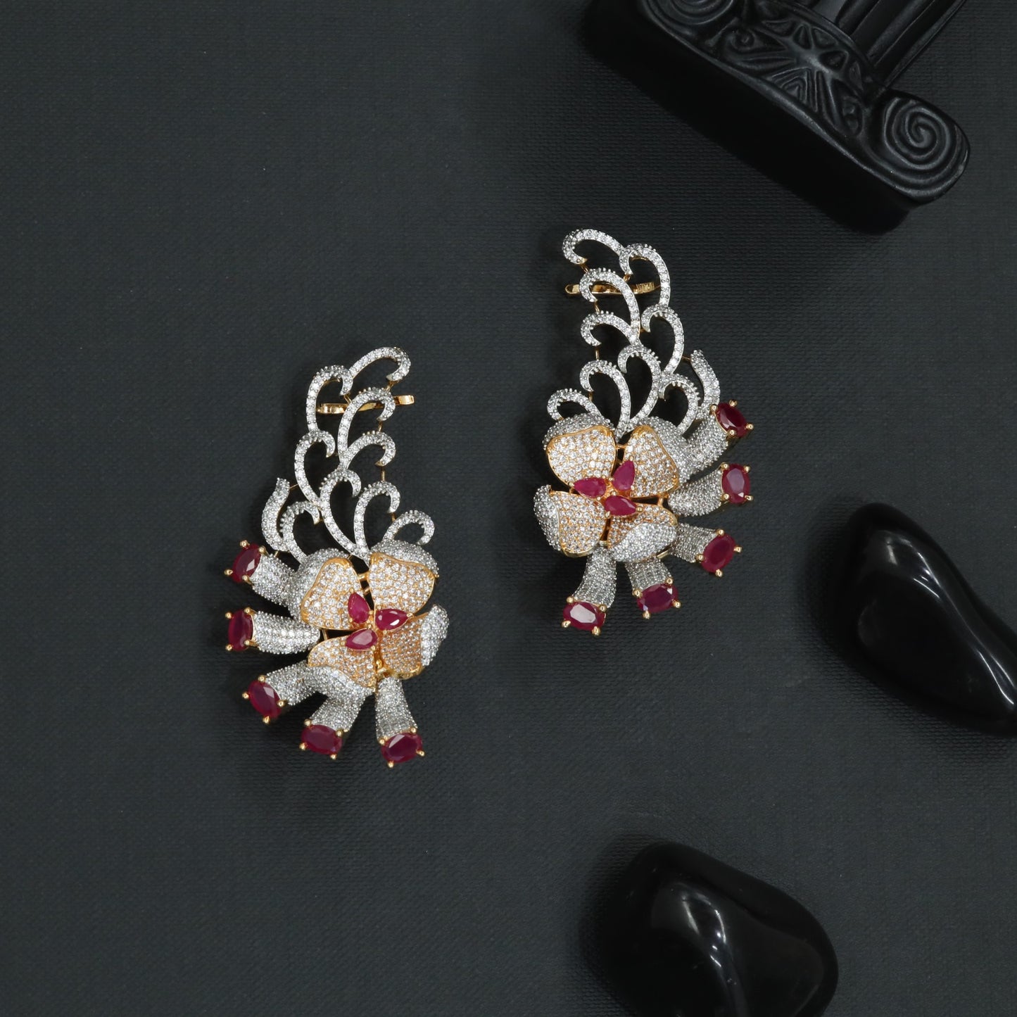 Wing Blossom Earcuff with Floral Ribbon Detailing