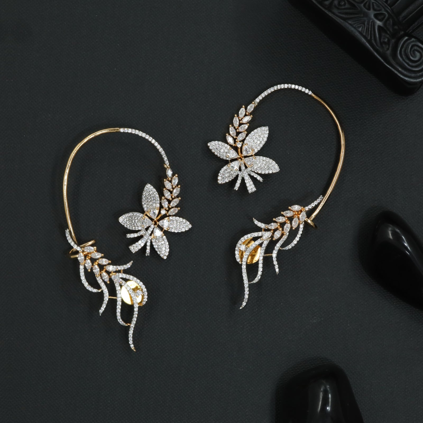 Feather Bloom Earcuff with Flowing Vine Tassels