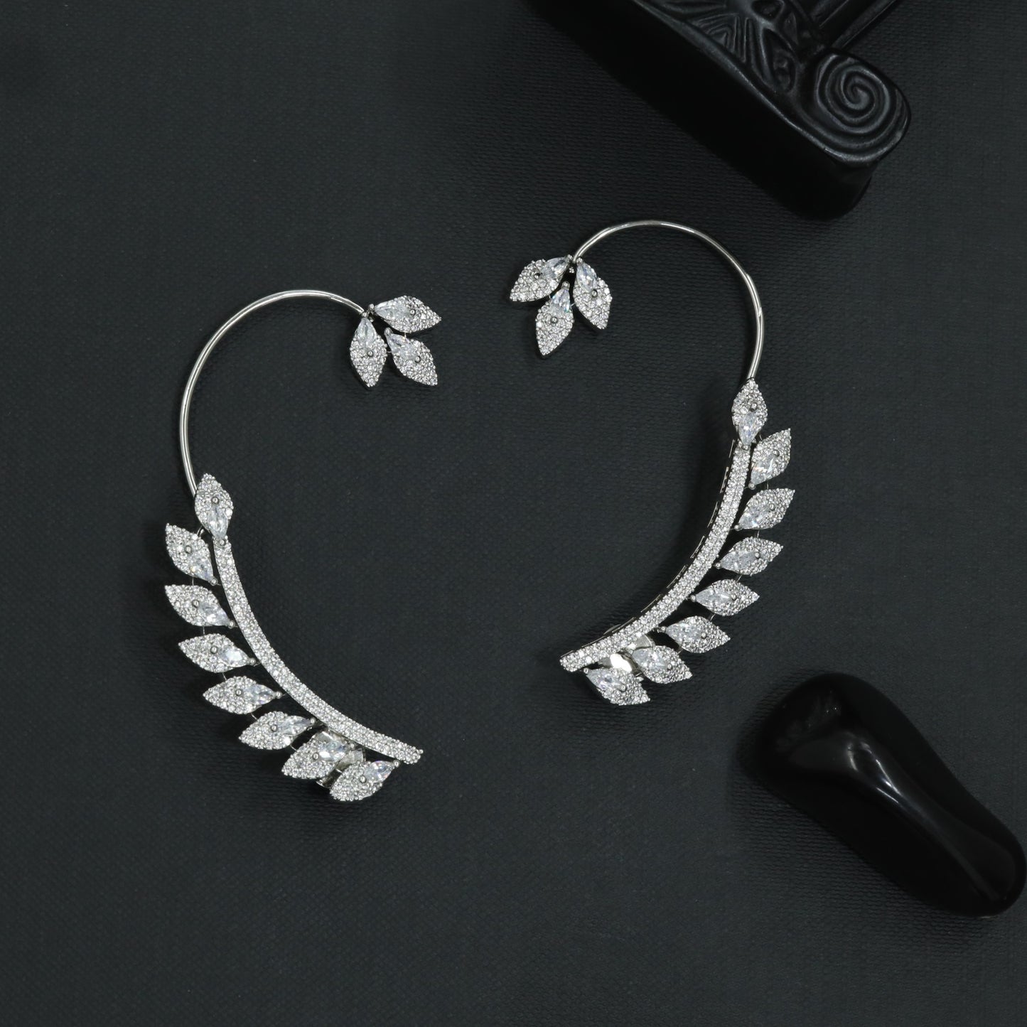 Crystal Trail Earcuff with Tapered Botanical Layout