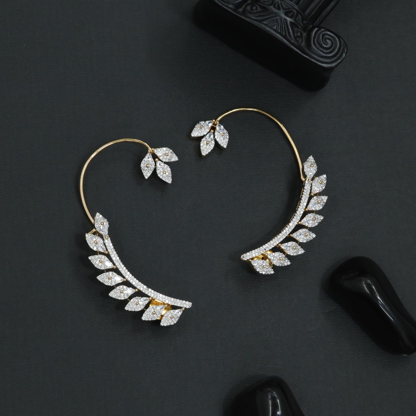 Crystal Trail Earcuff with Tapered Botanical Layout