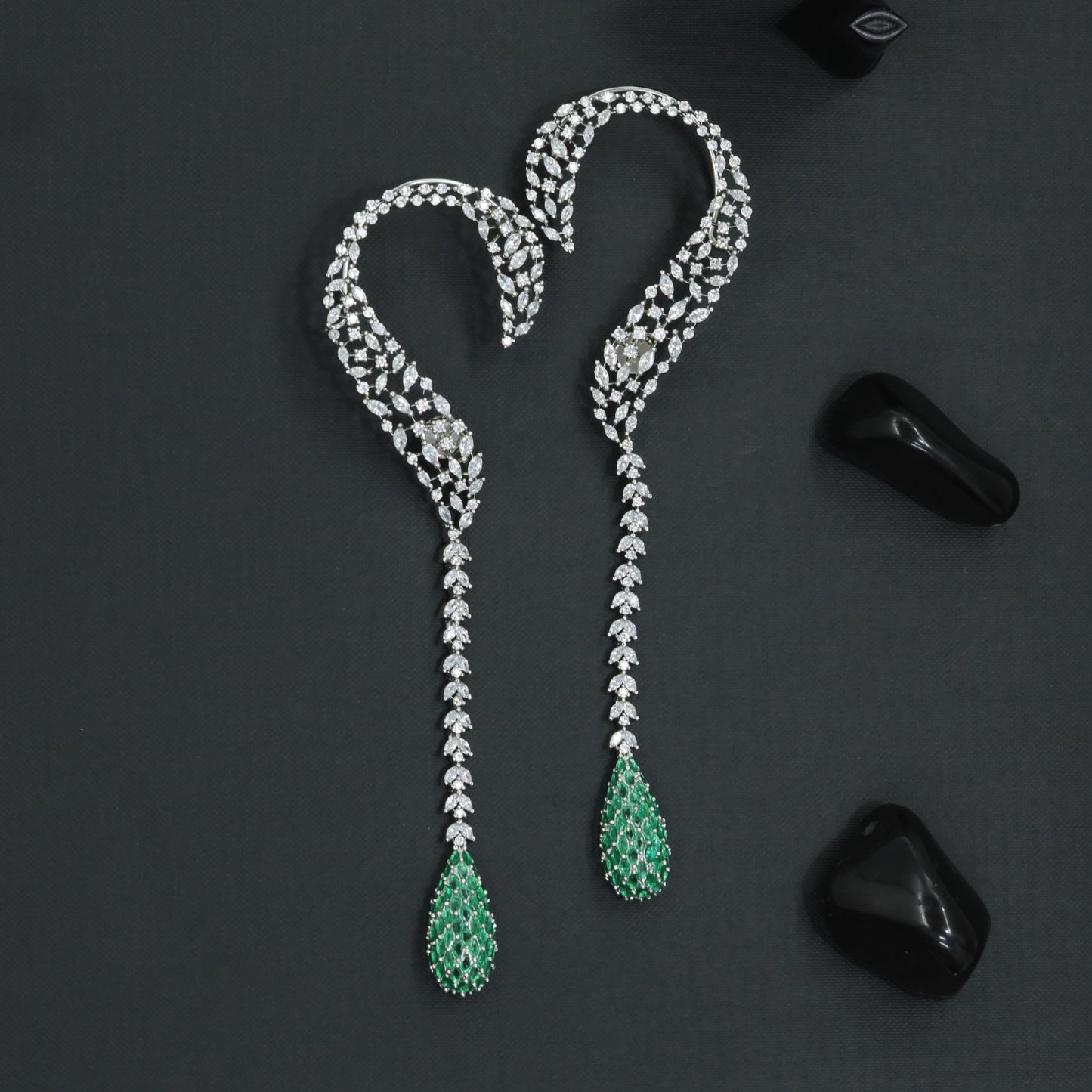 Ivory Stream Earcuff with Cascading Chain Layout