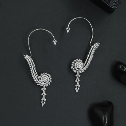 Feather Spiral Earcuff with Cascading Drop Fringe