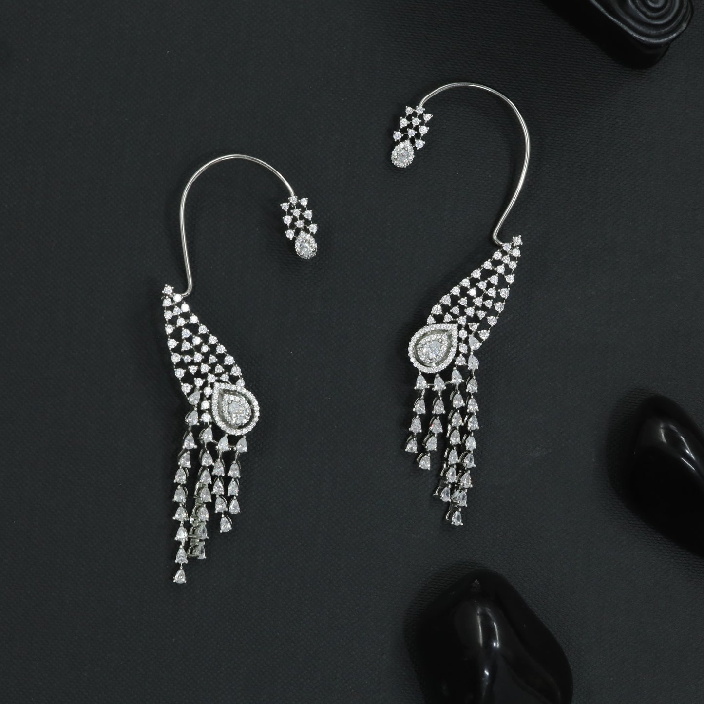 Feather Fringe Earcuff with Cascading Tassel Detailing