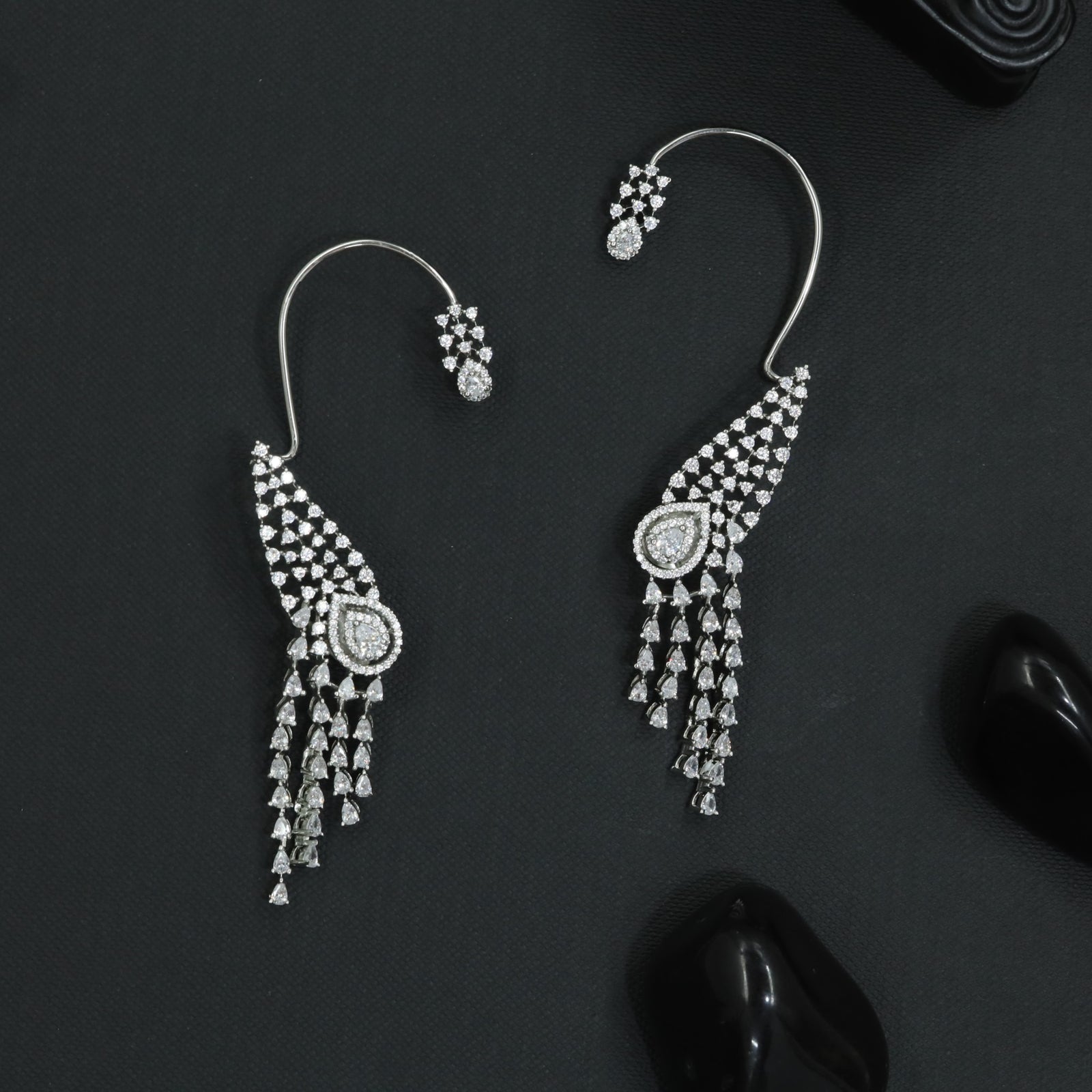 Feather Fringe Earcuff with Cascading Tassel Detailing