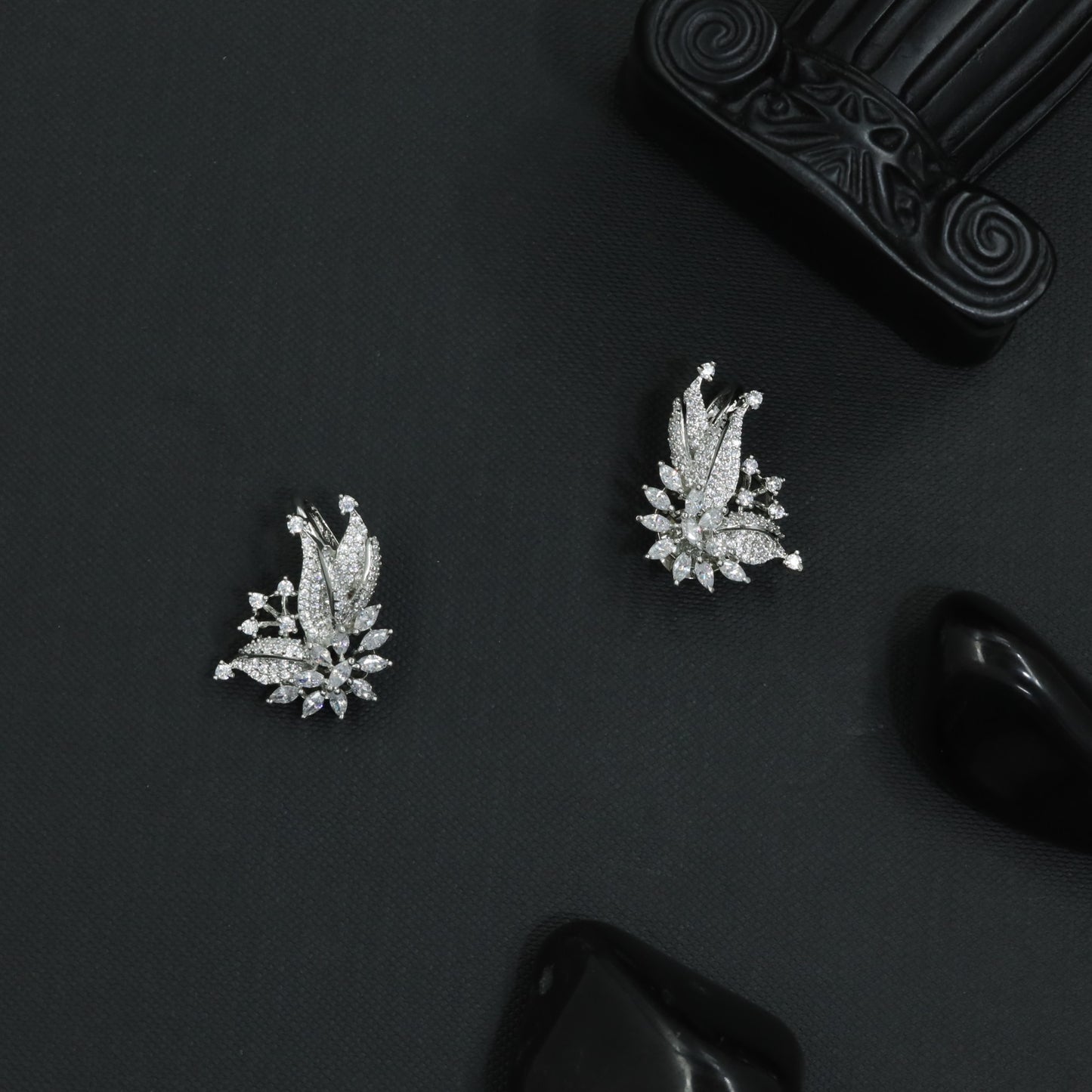 Crystal Vine Stud with Curved Botanical Styling